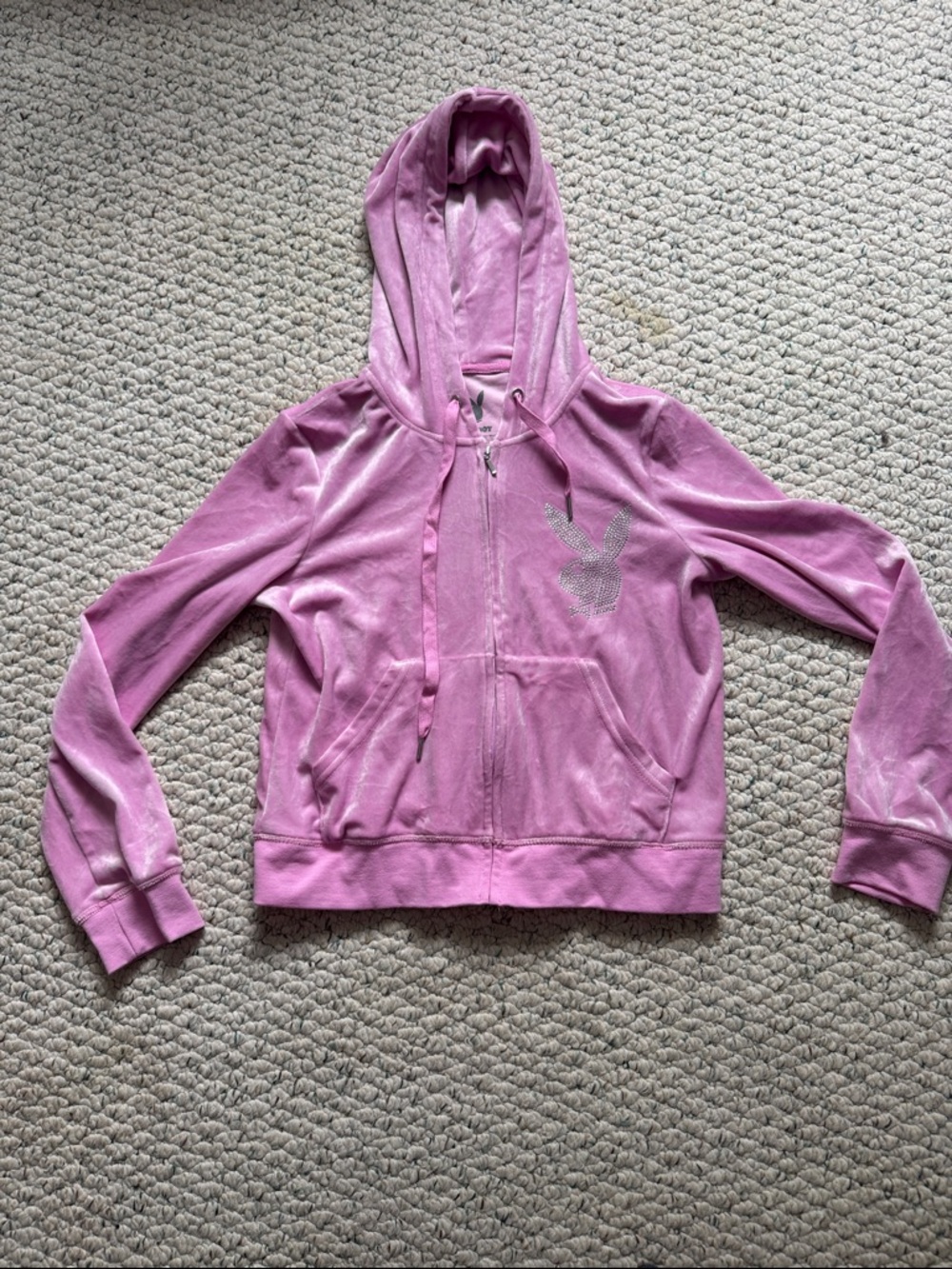 PLAYBOY Pink Velour Hoodie with Bunny Logo Print
